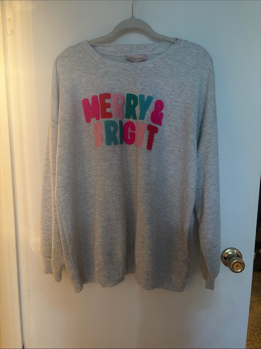 Philosophy Gray Crewneck Sweatshirt with Pink & Teal